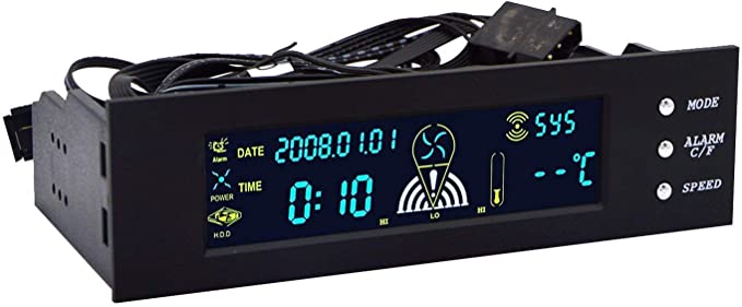 5.25 inch Fan Speed Controller PC Computer Fan Controller Temperature Controller Bay Front LCD Panel Date Time Temperature Display Drive Bay
