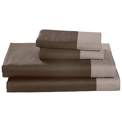 Rivet Color Block 100% Supima Cotton Sheet Set, King, Mushroom/Walnut