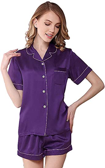 NANJUN Women's Silky Satin Pajamas Sleepwear Short and Long Button-Down Pj Set