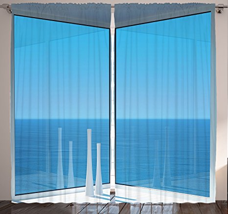 Ocean Decor Curtains for Bedroom Living Room Decor High Resolution Seascape Pictures Two Panels Set 108 Width x 84 Inches Long Art Prints Nature Relaxation with Seaside View Decor, Blue White