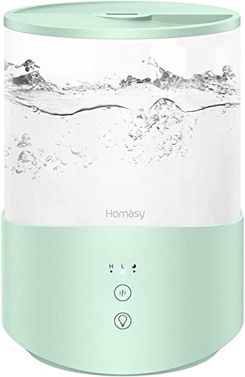 Homasy Humidifiers for Bedroom, 25dB Cool Mist Humidifier Diffuser with 7-Color Night Lights, 2.5L Top-Refill Evaporator for Kids with Sleep Mode, 30H Run-Time, Auto Shut Off, Field Green