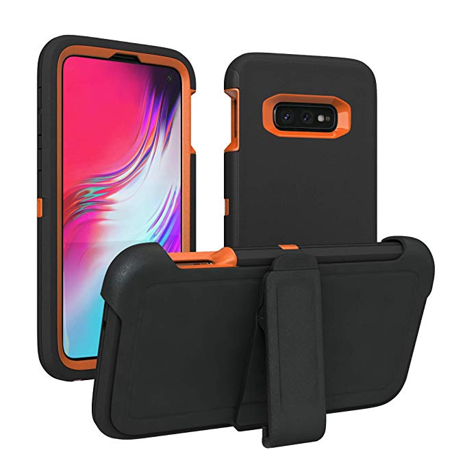 Galaxy S10E Case, ToughBox [Armor Series] [Shock Proof] [Black | Orange] for Samsung Galaxy S10E Case [Comes with Holster & Belt Clip] [Fits OtterBox Defender Series Belt Clip for S 10E Phone Cover]