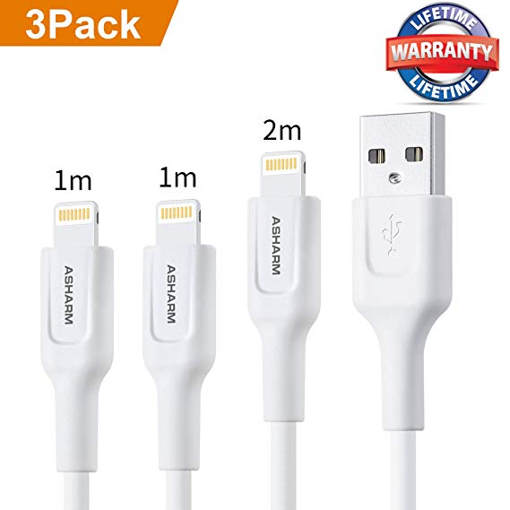 iPhone Charger Cable, ASharm 3Pack 3ft 3t 6ft for iPhone X 8 7 6s 6 Plus 5s 5c 5 SE, iPad 2 3 4 Mini, iPad Pro Air, iPod & More (White) (3 Pack)