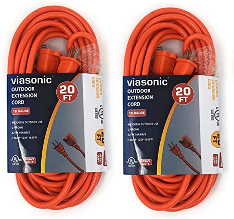 Viasonic Indoor/Outdoor Extension Cord - 20FT - Heavy Duty & Durable, General Purpose, 16 Gauge, 2-Prong, UL-Listed - by Unity (Orange 2-Pack)