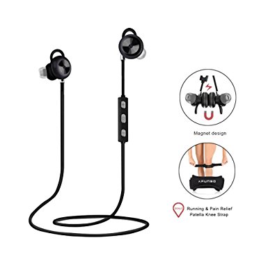 Bluetooth Headphones Afunso Wireless Earbuds Ergonomic Design for Greater Flexibility & Comfort, Noise Cancelling Bluetooth 4.1 Waterproof & Sweat Proof Earphones with Built-In Mic, Black