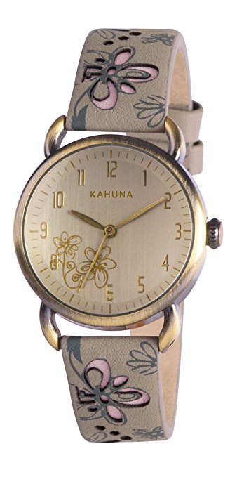 Kahuna Women's Quartz Watch with Beige Dial Analogue Display and Grey PU Strap KLS-0252L