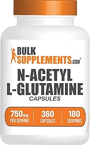 BulkSupplements.com N-Acetyl L-Glutamine Capsules - Glutamine Supplement, Glutamine 750mg - for Gut Health, Gluten Free, 2 Capsules per Serving, 360 Capsules (Pack of 1)