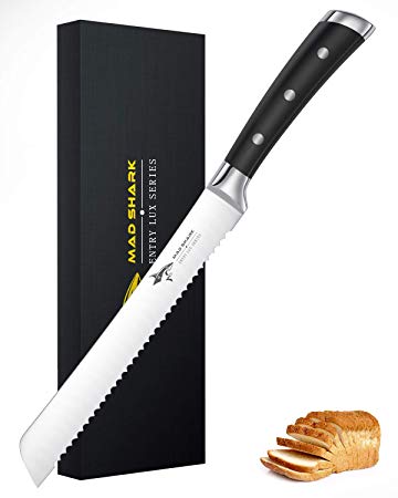 Bread Kinfe - MAD SHARK 8 Inch Pro Serrated Bread Cutter,German High Carbon Stainless Steel Cake Knife with Ergonomic Handle, Ultra Sharp Baker's Knife