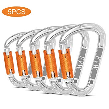 FVW Auto Locking Rock Climbing Carabiner Clips,Professional 25KN (5620 lbs) Heavy Duty Caribeaners for Rappelling Swing Rescue & Gym etc, Large Carabiners, D-Shaped