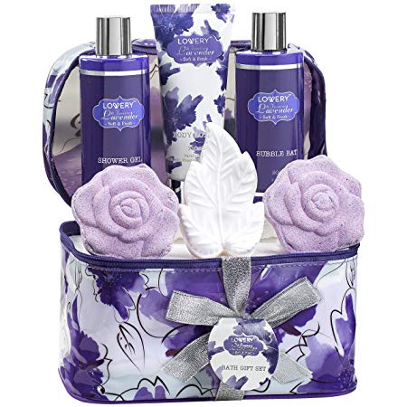 Christmas Gifts - Bath and Body Gift Set For Women and Men – Lavender and Jasmine Home Spa Set With Double Sized Bath Bombs, Reusable Travel Cosmetics Bag and More