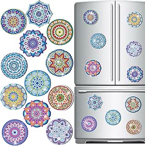 Zonon 12 Pcs Refrigerator Diamond Painting Magnets Easy Diamond Painting Kits Fridge Diamond Art Magnets Diamond Art Kits Diamond Painting Stickers for Adults DIY Home Decors(Classic Mandala)