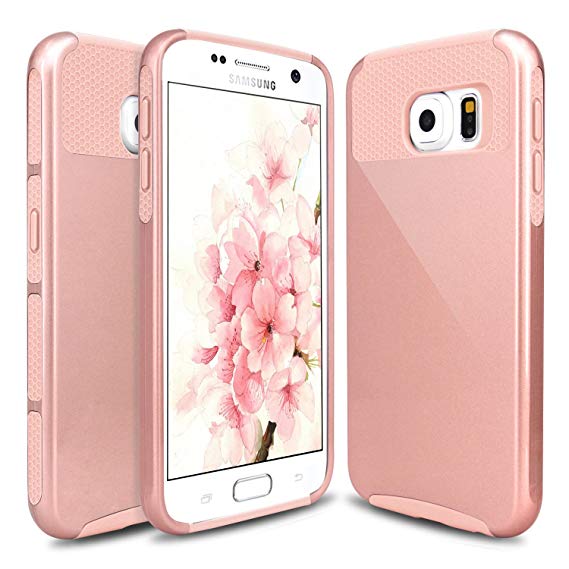 Hinpia Galaxy S6 Case (Not Fit S6 Edge/ S6 Edge Plus) 2 in 1 Dual Layer Heavy Duty Rugged Shockproof Slim Protective Hard Soft Rubber Bumper Case Cover for Samsung Galaxy S6 (Rose Gold)