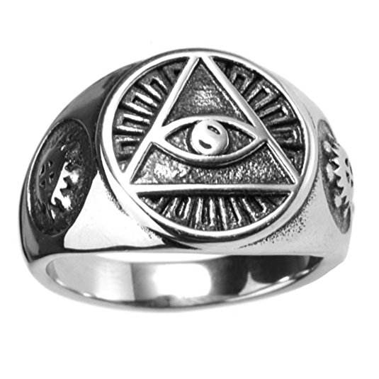 OAKKY Jewelry Men's 316l Stainless Steel Triangle Eye of God Rings, Vintage