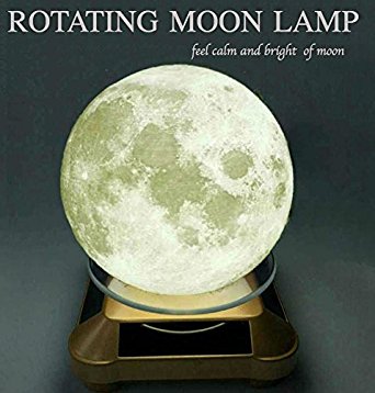 Moon Lamp Rotating - Night Lamp - 3D Moon - 3D Printing Moon - Autism Toys - Moon Light - Moon Lamp Shade - USB Charging - Moon Decor - Luna Lamp with Wooden Mount - Moon Gifts
