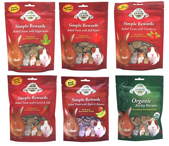 Oxbow Simple Rewards All Natural Oven Baked Treats for Rabbit, Guinea Pigs, Hamsters, and Other Small Animals Variety Pack - 6 Flavors