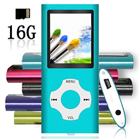 Tomameri - Portable MP3 / MP4 Player with Rhombic Button, Including a 16 GB Micro SD Card and Support Up to 64GB, Compact Music, Video Player, Photo Viewer Supported - White-in-Blue