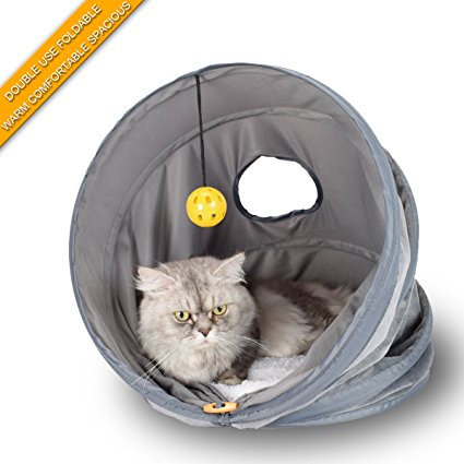 Pet cat house tent,（Large size）cat litter beds Multifunctional pet tunnel,doghouse and pet toys,collapsible,Often used in homes,outdoors,courtyards,parks,journey and car.for Cat/Kitty/Kitten.Grey