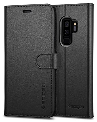 Spigen Wallet S Galaxy S9 Plus Case with Foldable Synthetic Leather with Kickstand Feature and Card Slot for Samsung Galaxy S9 Plus (2018) - Black