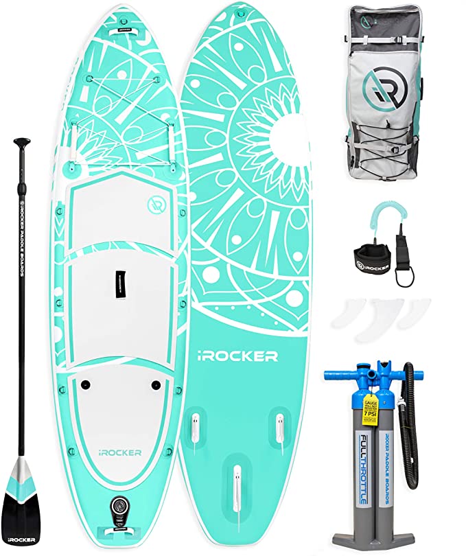 iROCKER All-Around Inflatable Stand Up Paddle Board 10' Long 32" Wide 6" Thick SUP Package