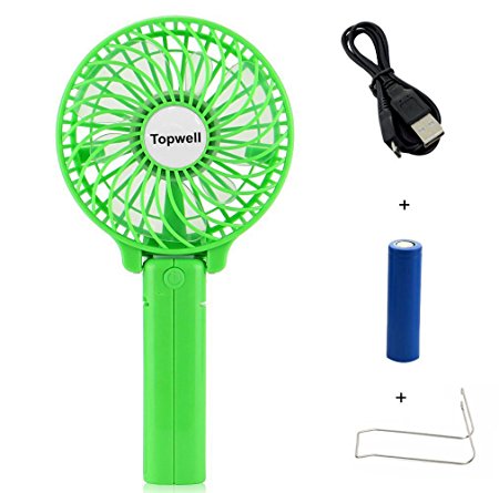 Topwell® Handfan Rechargeable Fans Portable Handheld Mini Fan Battery Operated Cooling Fan Electric Personal Fans Foldable Fans with 18650 Battery for Home and Travel (Green )