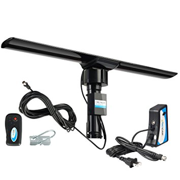 UHF/VHF/FM Radio Amplified HDTV Outdoor Antenna 150 Miles Long Range and 360 Degree Rotation and Infrared Remote Control