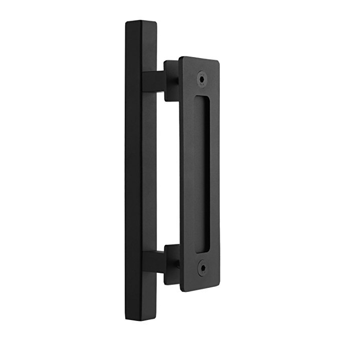 SMARTSTANDARD SHH0802BK Barn Door Square Pull Handle, 12", for Gate Kitchen Furniture Cabinet Closet Drawer, Black