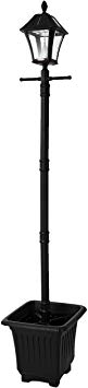 Gama Sonic GS-106PL Baytown Lamp and Post in Decorative Planter Base Outdoor Solar Light Fixture and Pole for Deck or Patio, Black