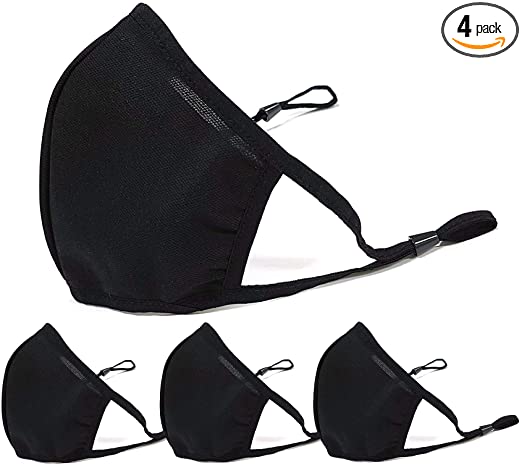 ECOMADE ARENA Reusable Washable Mesh Cotton Cloth Face Covering Mouth Cover Face Mask for Adult with Adjustable Earloops Filter Pocket Hot Weather Summer, 4 Pack (Black, Large)