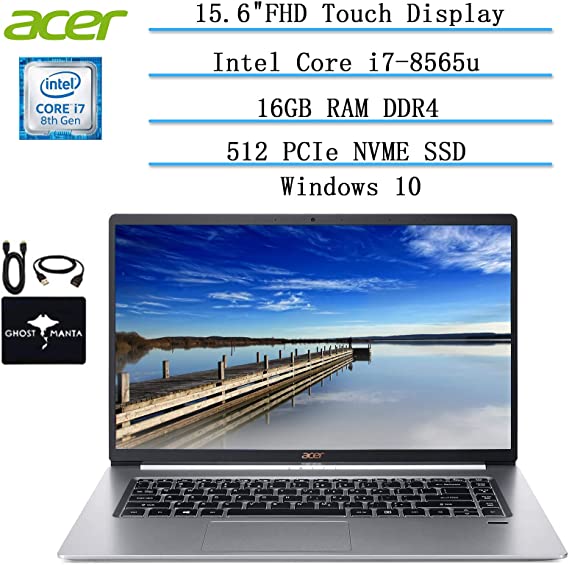 2020 Newest Acer Swift 5 Ultrathin & Lightweight Laptop, 15.6" FHD IPS Touch Display, Intel Core i7-8565U (Beat i5 8265u), 16GB RAM DDR4, 512GB PCIe SSD, Windows 10, w/Ghost Manta Accessories