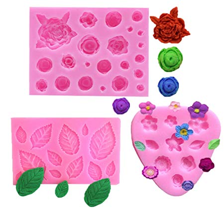 Flower Fondant Molds Mini Flower Silicone Mold Flower Daisy Mold Roses Flower Mold Leaves Mold Flower Chocolate Molds DIY Cake Decorating Sugarcraft Baking Tool Accessories Molds