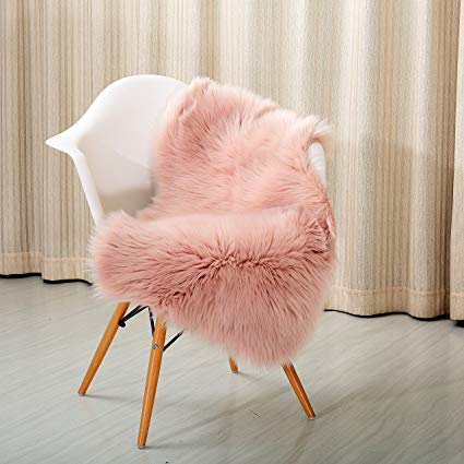 Reafort High Pile Super Soft Faux Sheepskin Rug, Chair Cover, Sofa Cover Pink 20"x 36"