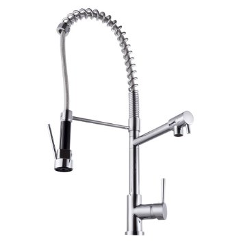 KES L6908 All Brass Single Handle Pull Down Pre-rinse Spring Kitchen Faucet with Two Swivel Spouts, Chrome