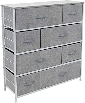 Sorbus Dresser with 8 Drawers - Furniture Storage Chest Tower Unit for Bedroom, Hallway, Closet, Office Organization - Steel Frame, Wood Top, Easy Pull Fabric Bins (Gray)