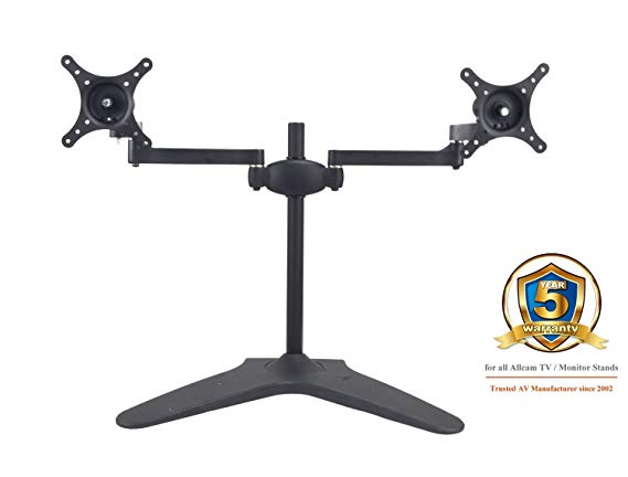 Allcam MMS05 Dual LCD Monitor Arm Stand with Heavy Duty Desk Base for for 17"-24" Screens with Tilt 30° up/down, Swivel 90° left/right, Free landscape/portrait rotation