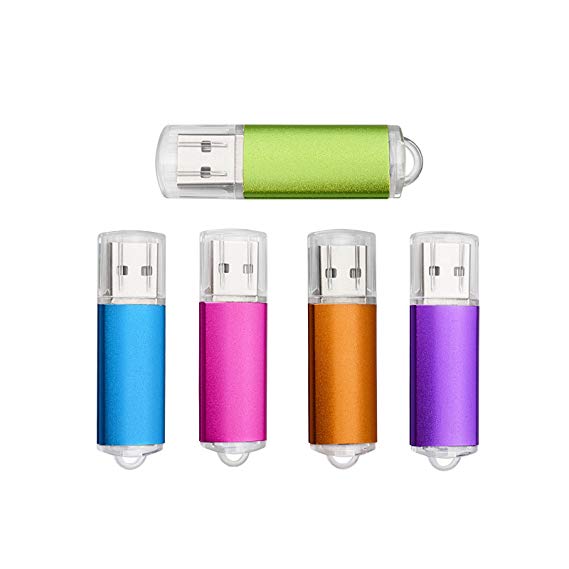 KEXIN 5PCS of 2GB USB Memory Sticks Multi-Coloured USB Drive-Blue,Purple,Hot-Pink,Green,Orange