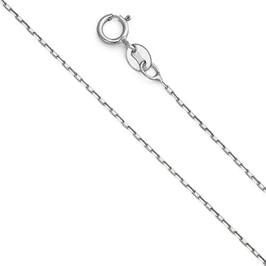 14k Yellow OR White Gold SOLID 1mm Oval Angled Cut Rolo Cable Chain Necklace with Spring Ring Clasp