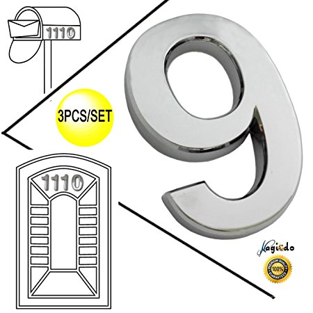 Magicdo 3 Pcs of Number 9, 2 Inch, Modern Silver Numbers, House Number and Mailbox Number, 3D Shining Reflective Number, Self-Stick Number Design for Mailbox, House, Door, Street Signs Number