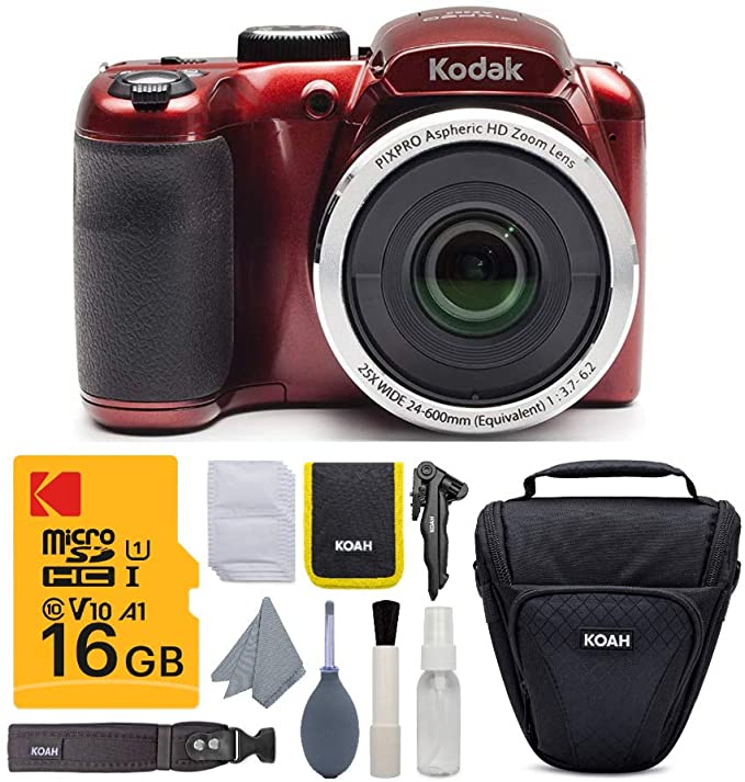 Kodak PIXPRO AZ252 Astro Zoom 16MP Digital Camera (Red) with Kodak 16GB SD Card and Travel Bag Bundle (3 Items)