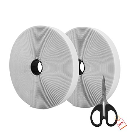 AIEX 39.37 Feet/12m hook and Loop Self Adhesive Tape Roll With Gift Scissors (White)