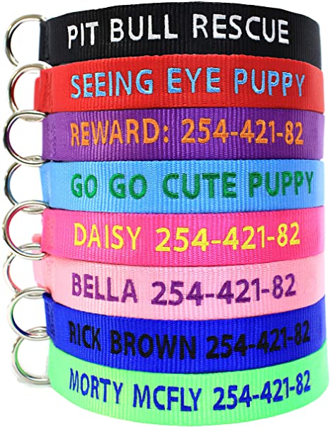 Go Go Cute Puppy Soft Flexible Nylon Dog Collar - Personalized Embroidered - Custom Text with Pet Name and Phone Number - Multiple Collar and Thread Colors and Sizes