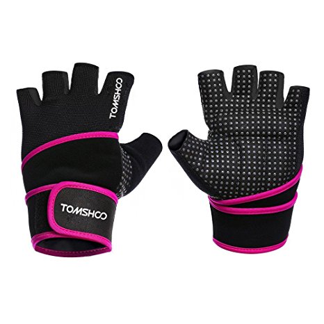 TOMSHOO Unisex Weight Lifting Gloves Fitness Gloves with Wrist Wrap Anti-slip Grip Design Breathable Comfortable