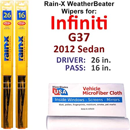 Rain-X WeatherBeater Wiper Blades for 2012 Infiniti G37 Sedan Set Rain-X WeatherBeater Conventional Blades Wipers Set Bundled with MicroFiber Interior Car Cloth