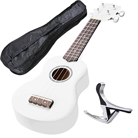 AW 21" White Ukulele Basswood w/ Bag Aluminum Capo For Adult Kids Study Musical Instrument