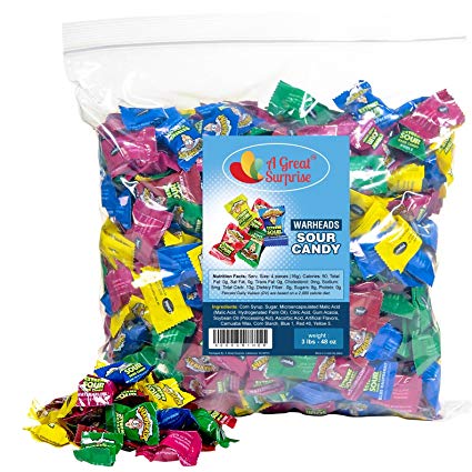 Warheads Extreme Sour Candy, 3 Lb. (Approx. 320 Pieces) Assorted Flavors Bulk Candy
