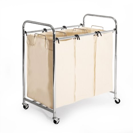 Seville Classics Heavy-Duty 3-Bag Laundry Sorter Cart