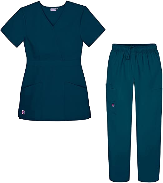 Sivvan Women's Scrub Set - Multi Pocket Cargo Pants & Stylish Mock Wrap Top (Available in 15 Colors)