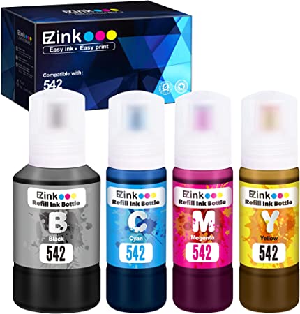 E-Z Ink (TM) Compatible Ink Bottle Replacement for Epson 542 for ET-5800,ET-5850,ET-5880,ET-16600,ET-16650,ST-C8000 Printer (Black, Cyan, Magenta, Yellow, 4 Pack)