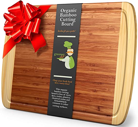 Extra Large Organic Bamboo Chopping Board for Kitchen - Best Wooden Cutting Boards with Juice Groove for Carving Meat, Wood Butcher Block for Vegetables and Serving Tray for Cheese