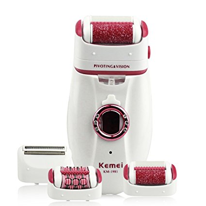 Bienna Women Epilator Shaver Callus Remover [ 3 in 1 ][Rechargeable][Waterproof Head]Electric Cordless Razor Trimmer Hair Removal w/ LED Light for Bikini Body Facial Hair and Dry Dead Feet-Red