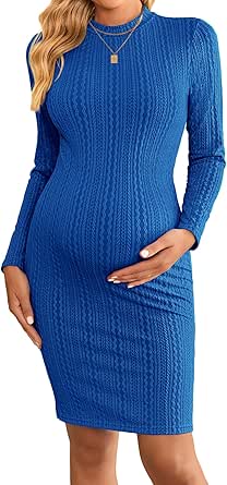 Ekouaer Maternity Dress Rib Knit Mock Turtleneck Long Sleeve Stretchy Bodycon Pregnancy Dresses